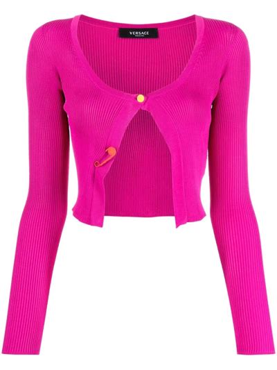 Versace Pin Embellished Fine Rib Cardigan 'Fuchsia' 